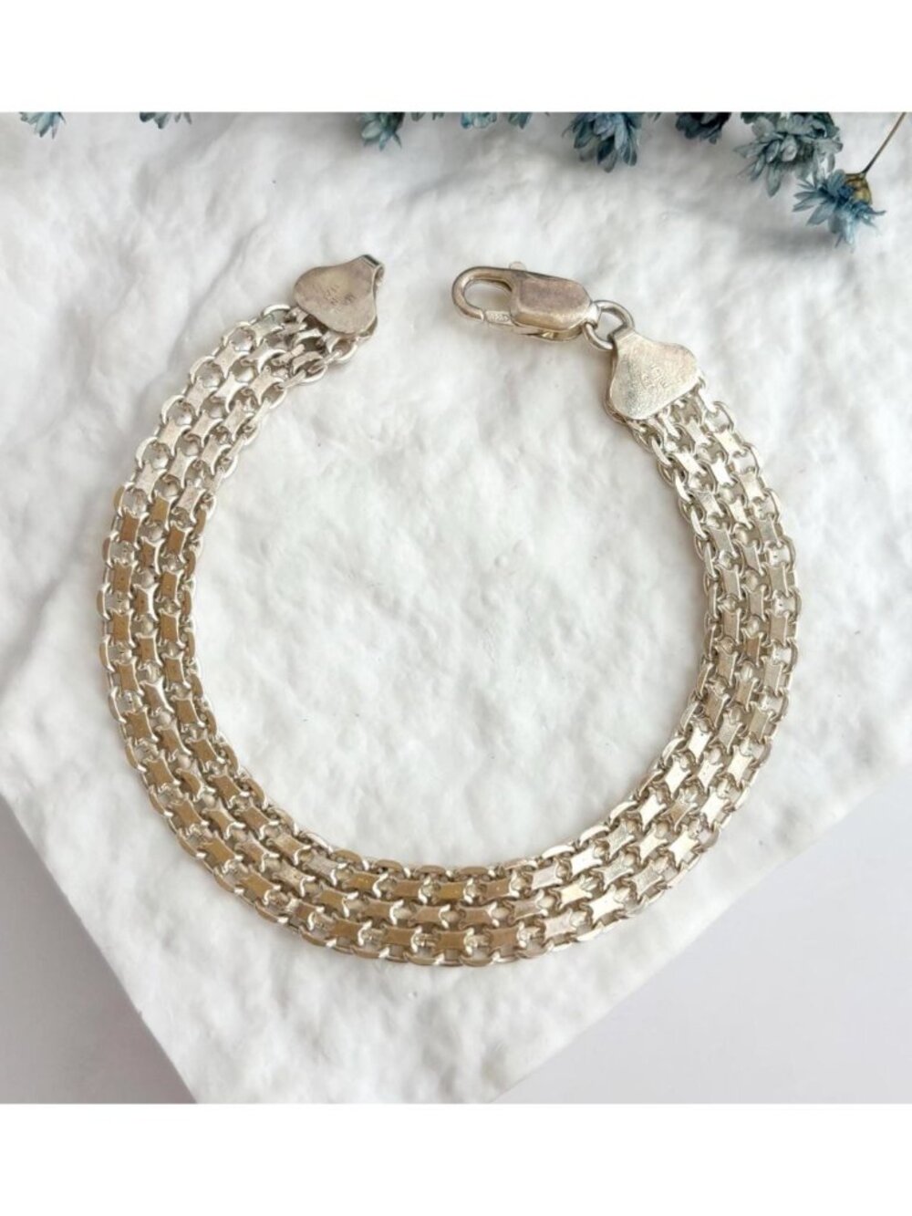 Italian Made Mesh Panther Chain Vintage Sterling Silver 925 Chunky Bracelet